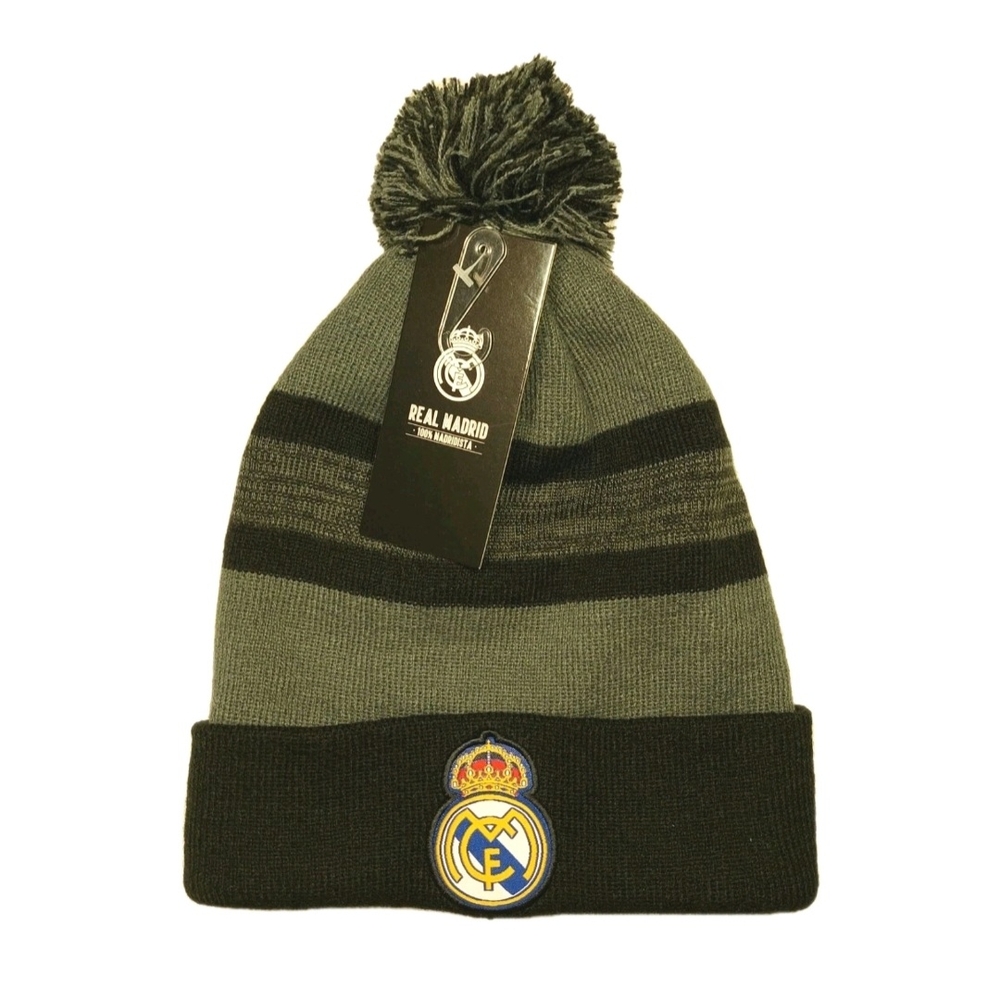 Real Madrid - Men's Winter Pom Beanie Hat Black and Gray